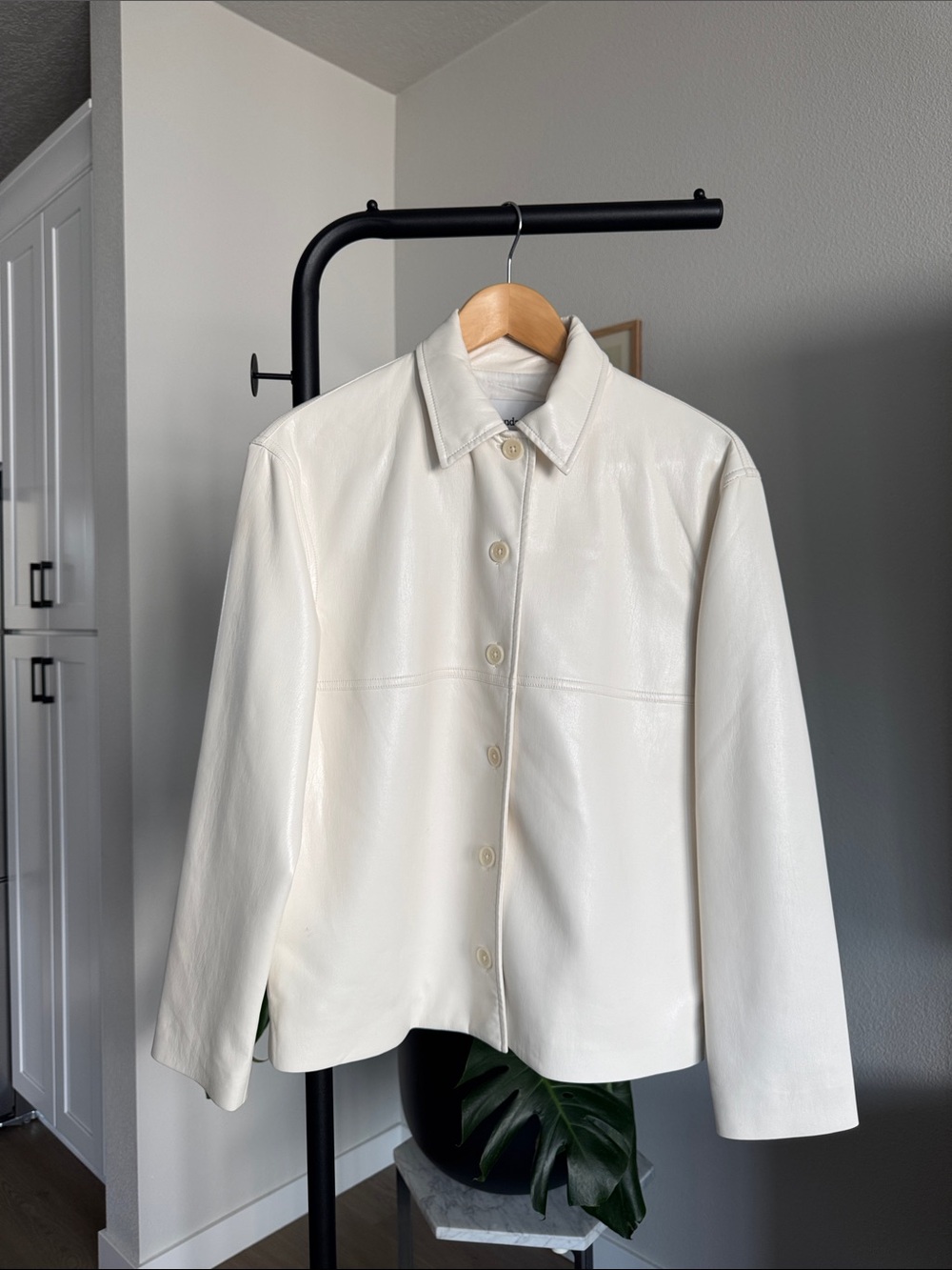 sunday best cream faux leather button down